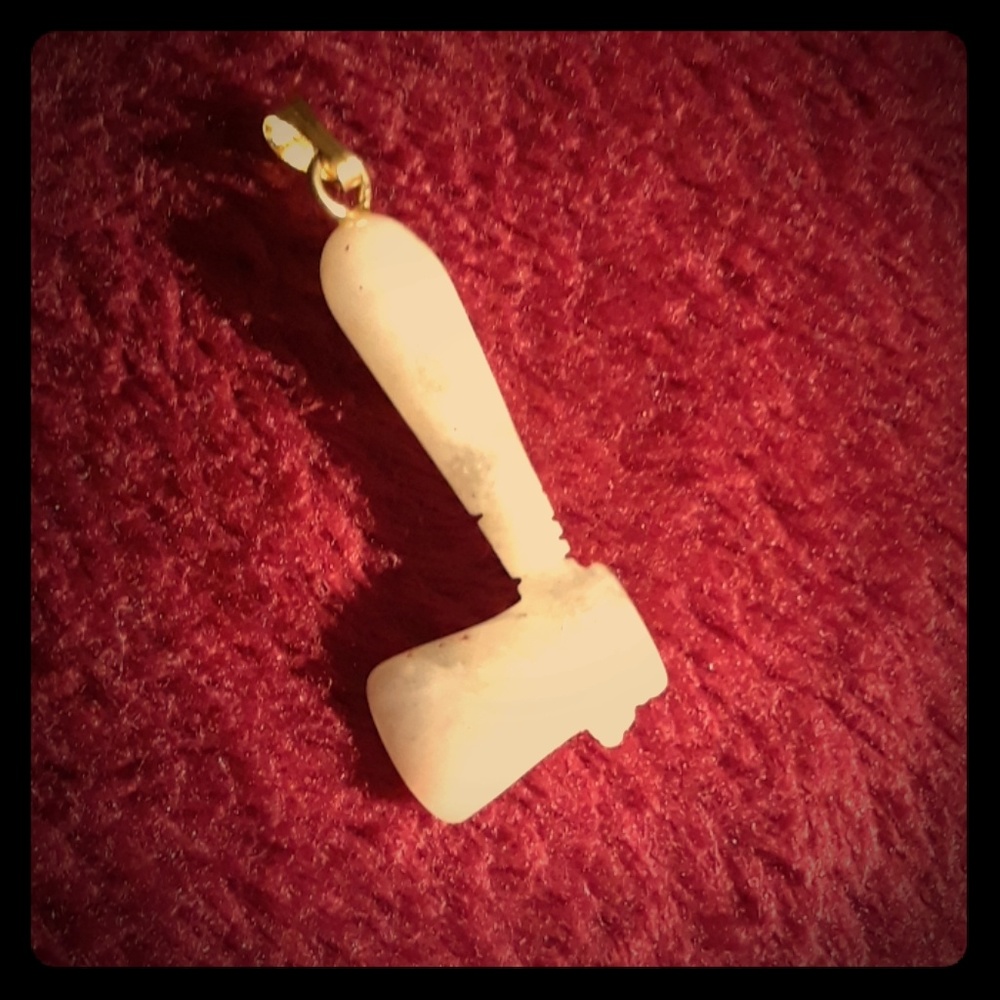 White Jade Hatchet Pendant with Gold Clasp